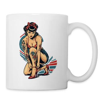 Old School Pin-Up: Rockabilly Tattoo Design - Tasse - Weiß - Rechts