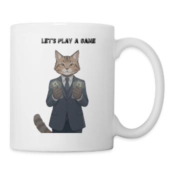 Katze im Anzug mit Geld: Lass uns ein Spiel spielen - Tasse - Weiß - Rechts