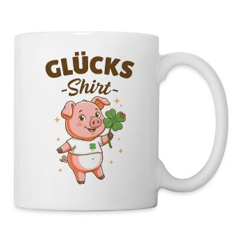 Glücksshirt Glücksschwein Kleeblatt Glücksbringer  - Tasse - Weiß - Rechts