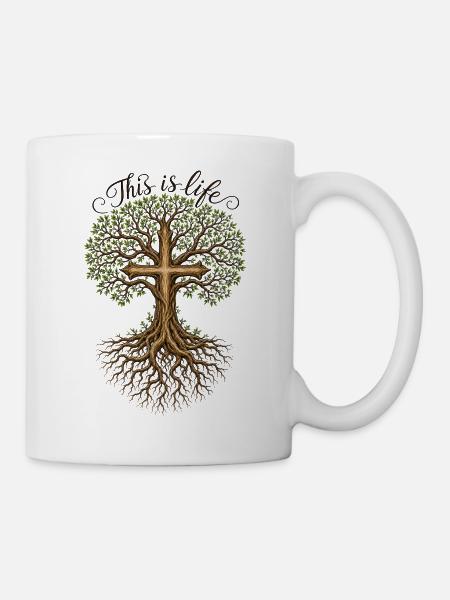 Religion Baum Kreuz Spruch - Tasse - Weiß