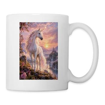 Pastelleinhorn bei Sonnenuntergang über der Burg - Tasse - Weiß - Rechts