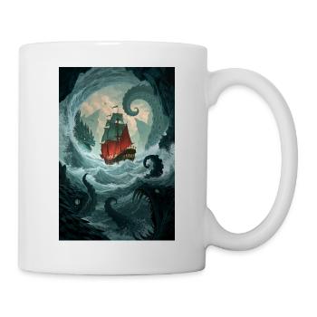 Karmesinrotes Gefäß gegen Krakens Kielwasser - Tasse - Weiß - Rechts