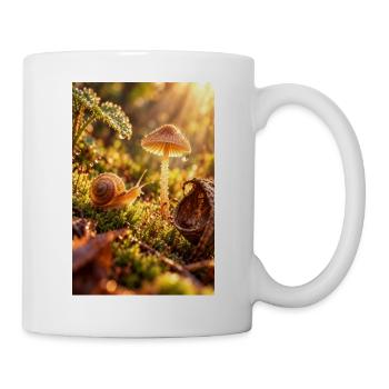 Goldener Tau: Pilzschnecken-Glow - Tasse - Weiß - Rechts