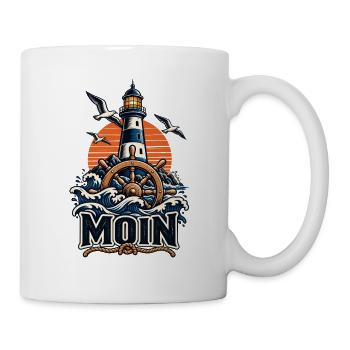 Moin – Leuchtturm & Steuerrad Küsten Design - Tasse - Weiß - Rechts