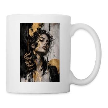 Gute Dinge brauchen Zeit Porträt - Tasse - Weiß - Rechts