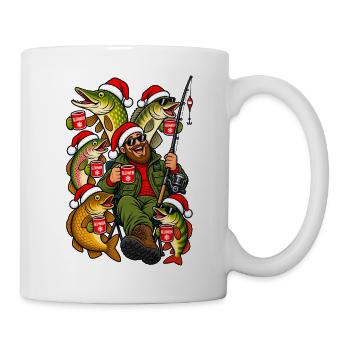 Weihnachtsangler mit Glühwein und Fischen - Tasse - Weiß - Rechts