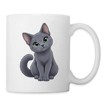 Russisch Blau Kawaii Style – Süße Katze - Tasse - Weiß - Rechts