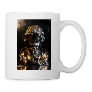 Goldene Cherub-Büste mit Felsgeste - Tasse - Weiß - Rechts