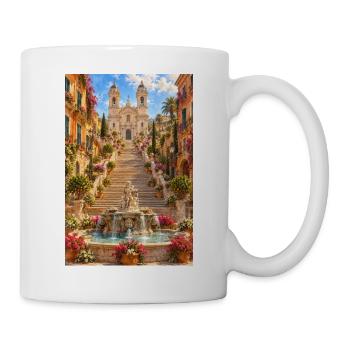 Mittelmeertreppe & Brunnenblüte - Tasse - Weiß - Rechts
