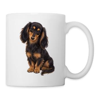 Schwarz-beigefarbener Dackel - Tasse - Weiß - Rechts