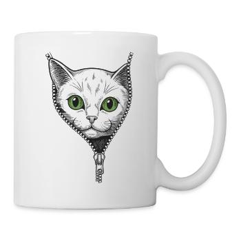 Kätzchen, das hinter einem offenen Sweatshirt hervorschaut - Tasse - Weiß - Rechts