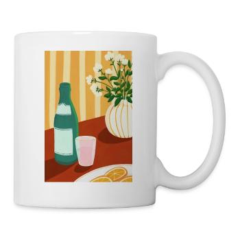 Warmer Stillleben Flasche, weiße Blüten - Tasse - Weiß - Rechts