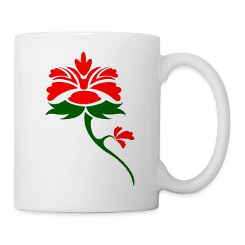 Rote Blume im Grünblatt Design - Tasse - Weiß - Rechts