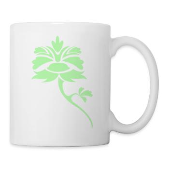 Lichtgrünes Blattornament-Blüte - Tasse - Weiß - Rechts