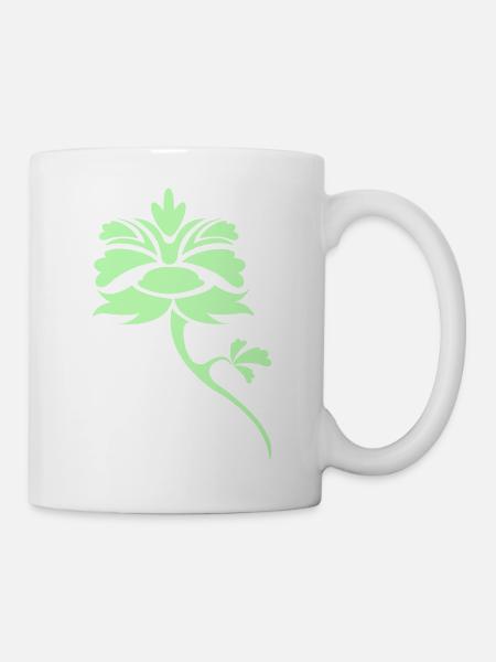 Lichtgrünes Blattornament-Blüte - Tasse - Weiß