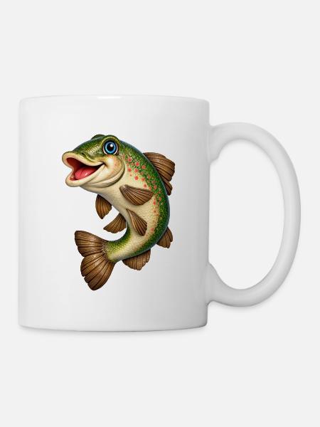 Fröhlicher Regenbogenlachs Cartoon - Tasse - Weiß