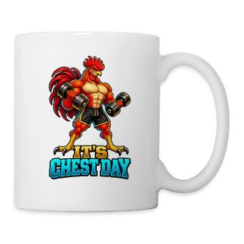 Es ist Brusttag – Muscular Rooster Gym Workout - Tasse - Weiß - Rechts
