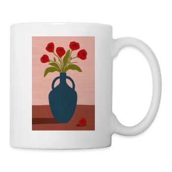 Red Poppies in Blue Vase - Tasse - Weiß - Rechts