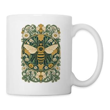 Jugendstil-Honigbiene im Blumenrahmen - Tasse - Weiß - Rechts