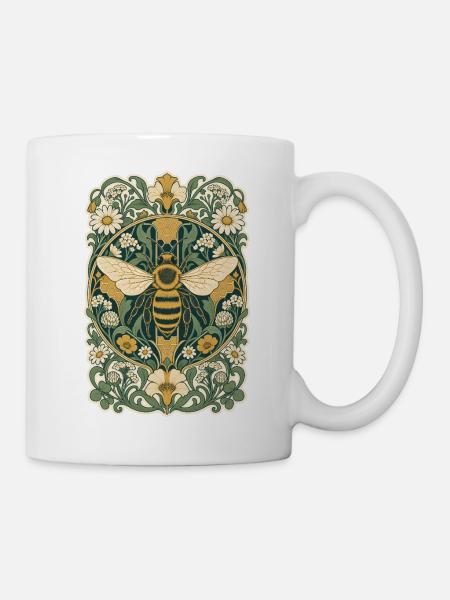 Jugendstil-Honigbiene im Blumenrahmen - Tasse - Weiß