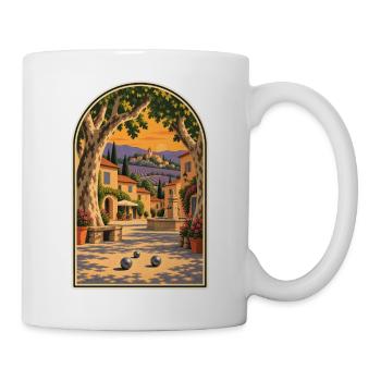 Dorf Provence-Plakat mit Petanque-Kugeln - Tasse - Weiß - Rechts