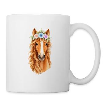 Pferdekopf mit Blumenschmuck - Tasse - Weiß - Rechts