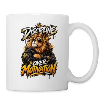 Gekrönter Löwe: Disziplin auf Motivation - Tasse - Weiß - Rechts