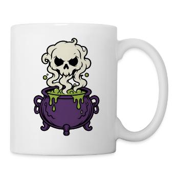 Hexenkessel Rauch Totenkopf Magic Gothic Shirt - Tasse - Weiß - Rechts