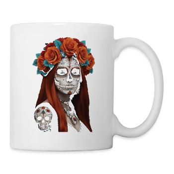 Blumen Zucker Schädel Porträt - Tasse - Weiß - Rechts