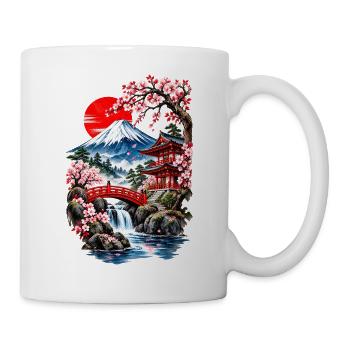 Fuji-Landschaft und Kirschbäume - Tasse - Weiß - Rechts