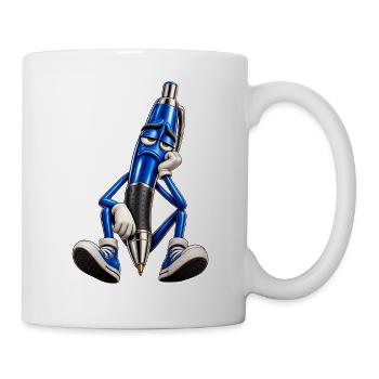 Blauer Stift Müde Cartoonfigur - Tasse - Weiß - Rechts