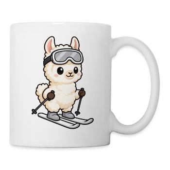 Lama Alpaka Kawaii Skifahrer Cartoon - Tasse - Weiß - Rechts