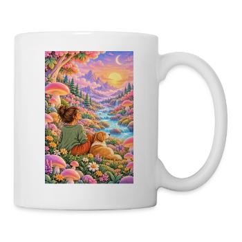 Frau und Hund im Zauberwald - Tasse - Weiß - Rechts