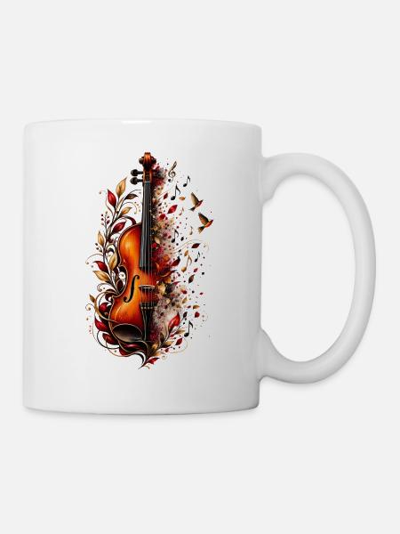 Violine mit Blumen und Musiknoten – Geige Klassik - Tasse - Weiß