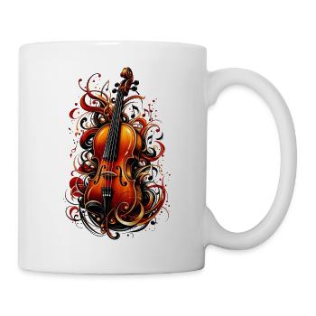 Vintage Violine Ornament – Elegante Geige Klassik - Tasse - Weiß - Rechts