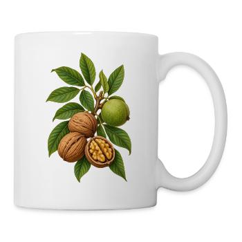 Walnüsse mit Blättern - Tasse - Weiß - Rechts