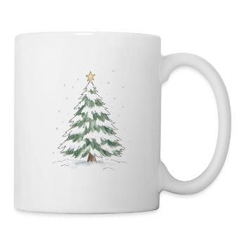 Schneebedeckter Weihnachtsbaum mit goldenem Stern - Tasse - Weiß - Rechts