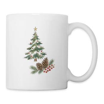 Weihnachtsbaum mit Tannenzapfen und Beeren - Tasse - Weiß - Rechts