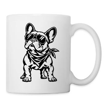 Französische Bulldogge – Cooler Biker Hund - Tasse - Weiß - Rechts