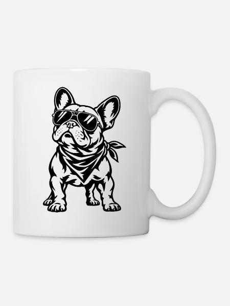 Französische Bulldogge – Cooler Biker Hund - Tasse - Weiß