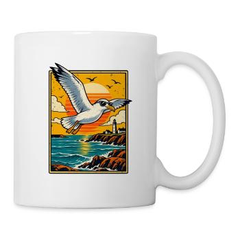 Retro-Möwe bei Sonnenuntergang - Tasse - Weiß - Rechts