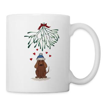 Hund unter dem Mistelzweig  - Tasse - Weiß - Rechts