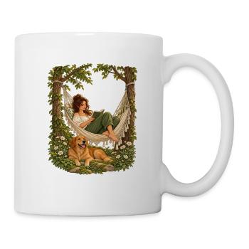Auszeit mit Hund in der Hängematte - Tasse - Weiß - Rechts