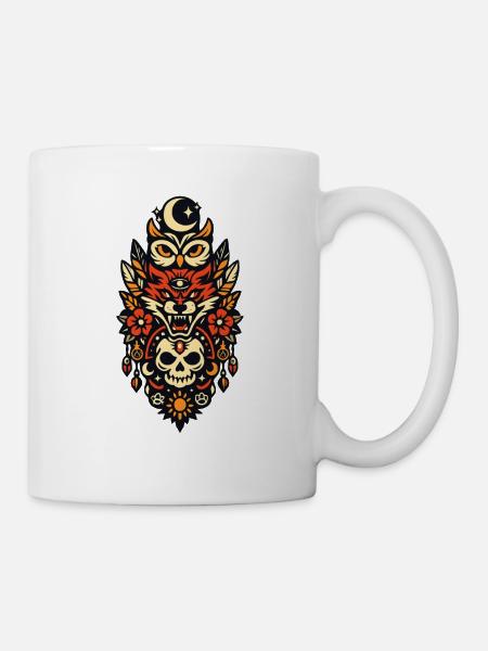 Mondtotem Wolfsschädel Blüten - Tasse - Weiß