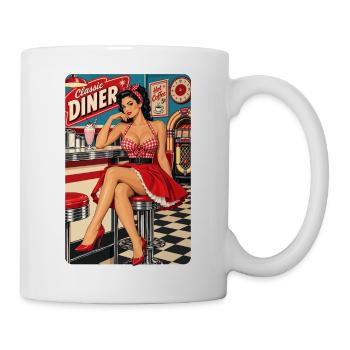 50s Retro Diner: Rockabilly Pin-Up mit Shake - Tasse - Weiß - Rechts