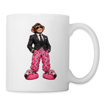 Homeoffice Affe – Anzug und Flamingo Pyjama - Tasse - Weiß - Rechts