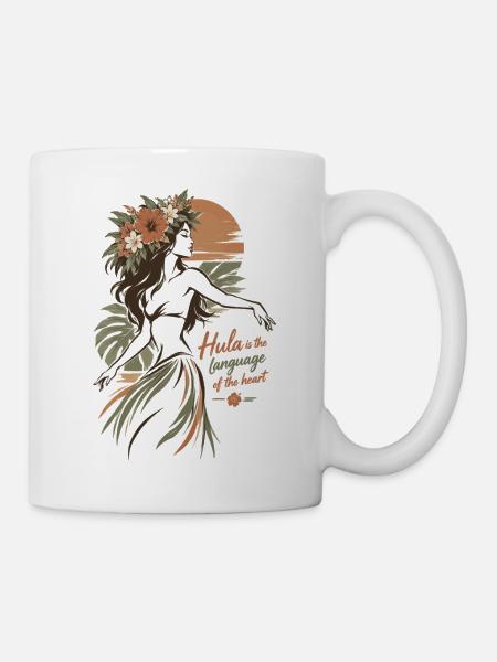 Minimalistisches Hula-Girl mit Blumenkrone - Tasse - Weiß