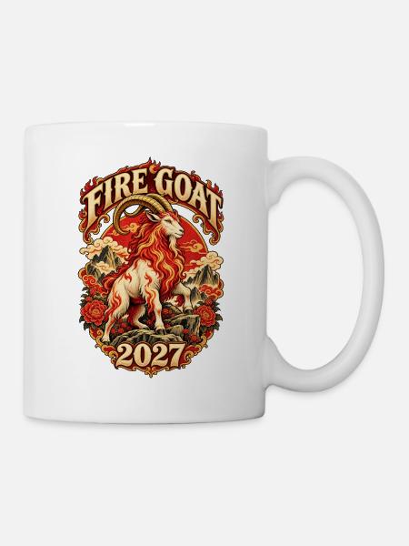 Feuerbock 2027 Retro Chinesisches Tierkreis - Tasse - Weiß