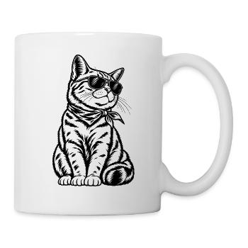 Getigerte Katze mit Sonnenbrille – Biker Style - Tasse - Weiß - Rechts