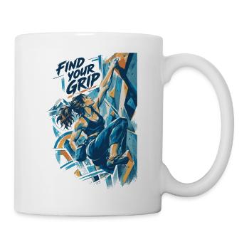 Bouldern Kunst Frau Spruch: Find your Grip Deko - Tasse - Weiß - Rechts